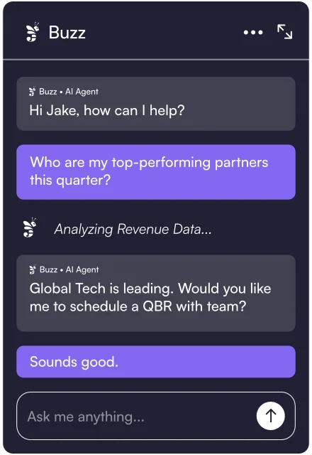 Buzz, the Journeybee AI agent, answering a partner manager's question about top-performing partners